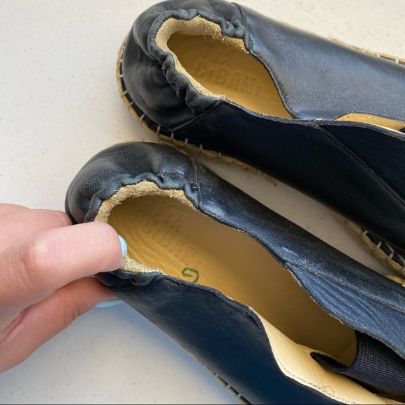 Tia Cibani Black Leather Espadrille Almond Loafer - Picture 4 of 5